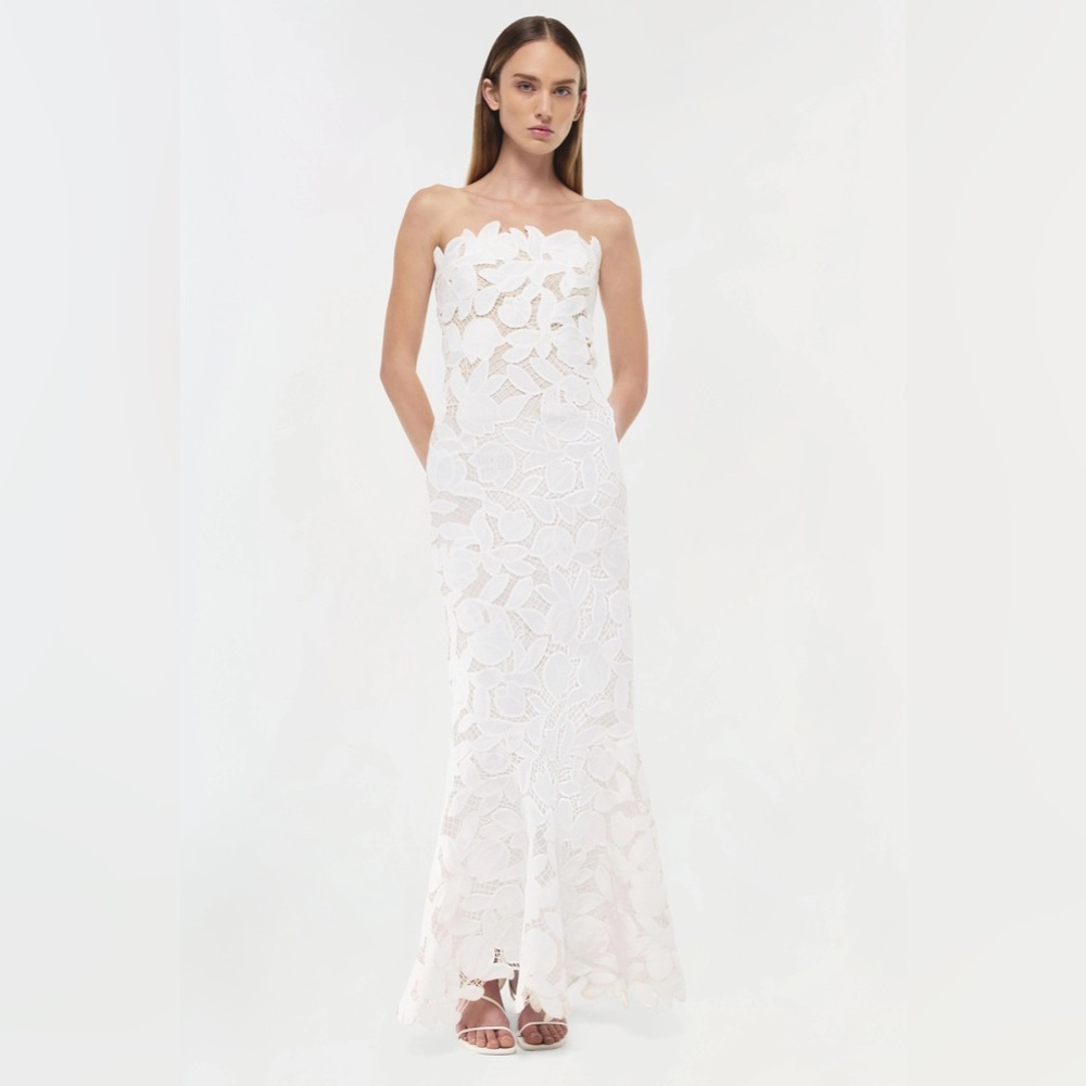 Simkhai Valletta strapless embroidered dress.